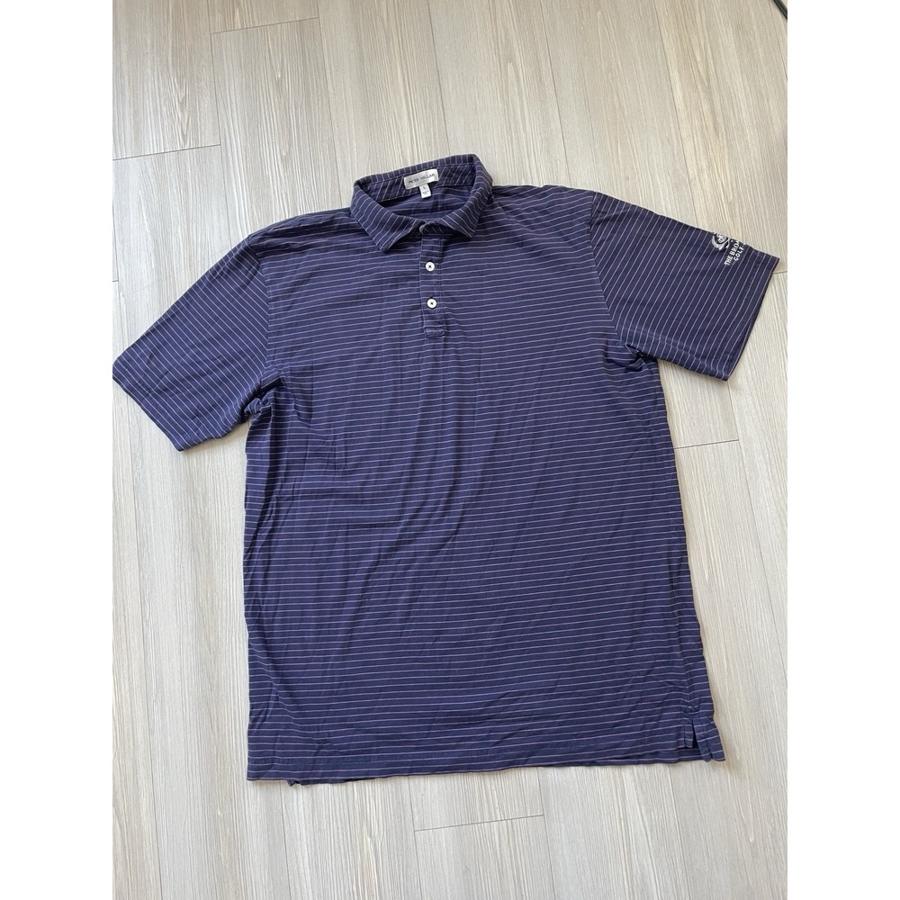 Peter Millar Striped Golf Shirt with Broadmoor Logo on Sleeve Men's Size Large